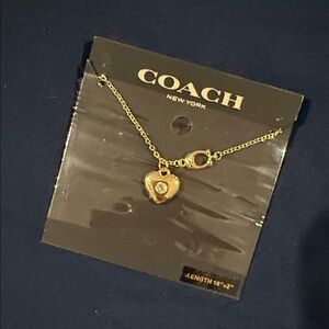 Coach Gold Heart Pendant Necklace with Crystal Accent